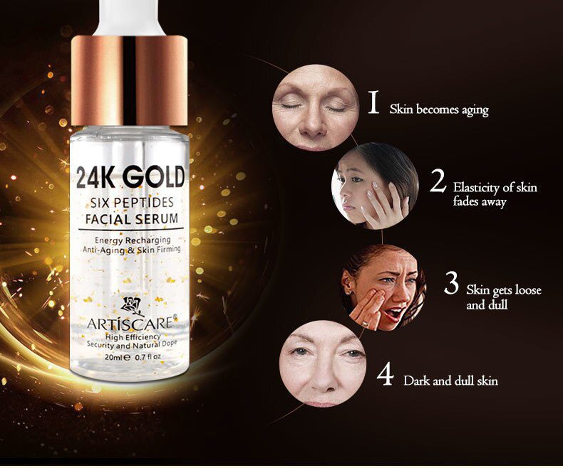 ARTISCARE Vitamin C Serum+Six Peptides Serum 24K Gold+Hyaluronic Acid Serum Anti-Aging Moisturizing Skin Care Whitening Brighten