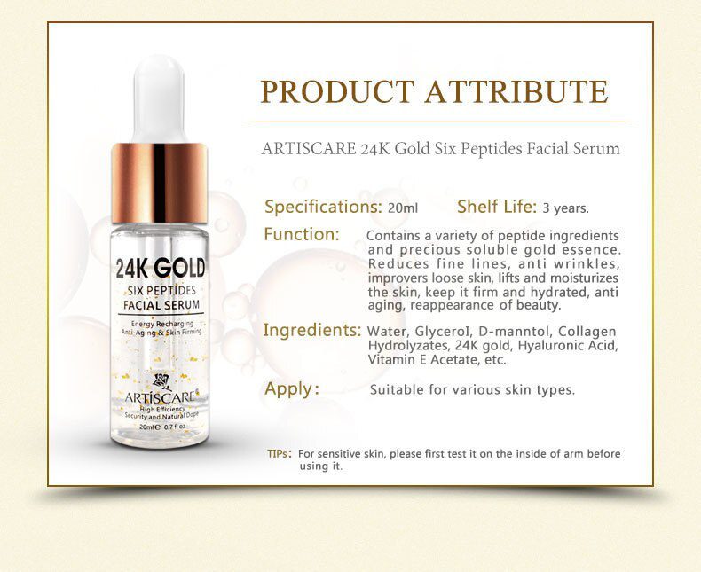 ARTISCARE Vitamin C Serum+Six Peptides Serum 24K Gold+Hyaluronic Acid Serum Anti-Aging Moisturizing Skin Care Whitening Brighten