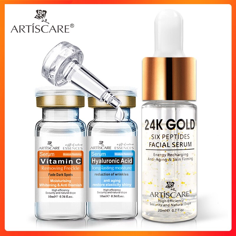 ARTISCARE Vitamin C Serum+Six Peptides Serum 24K Gold+Hyaluronic Acid Serum Anti-Aging Moisturizing Skin Care Whitening Brighten