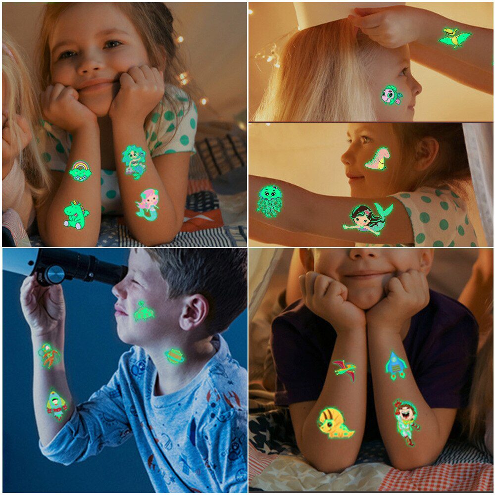 5pcs/lot Luminous Tattoo Face Temporary Color Unicorn Mermaid Dinosaur Tattoo Child Cute Tattoo Sticker Body Tattoo for Kids