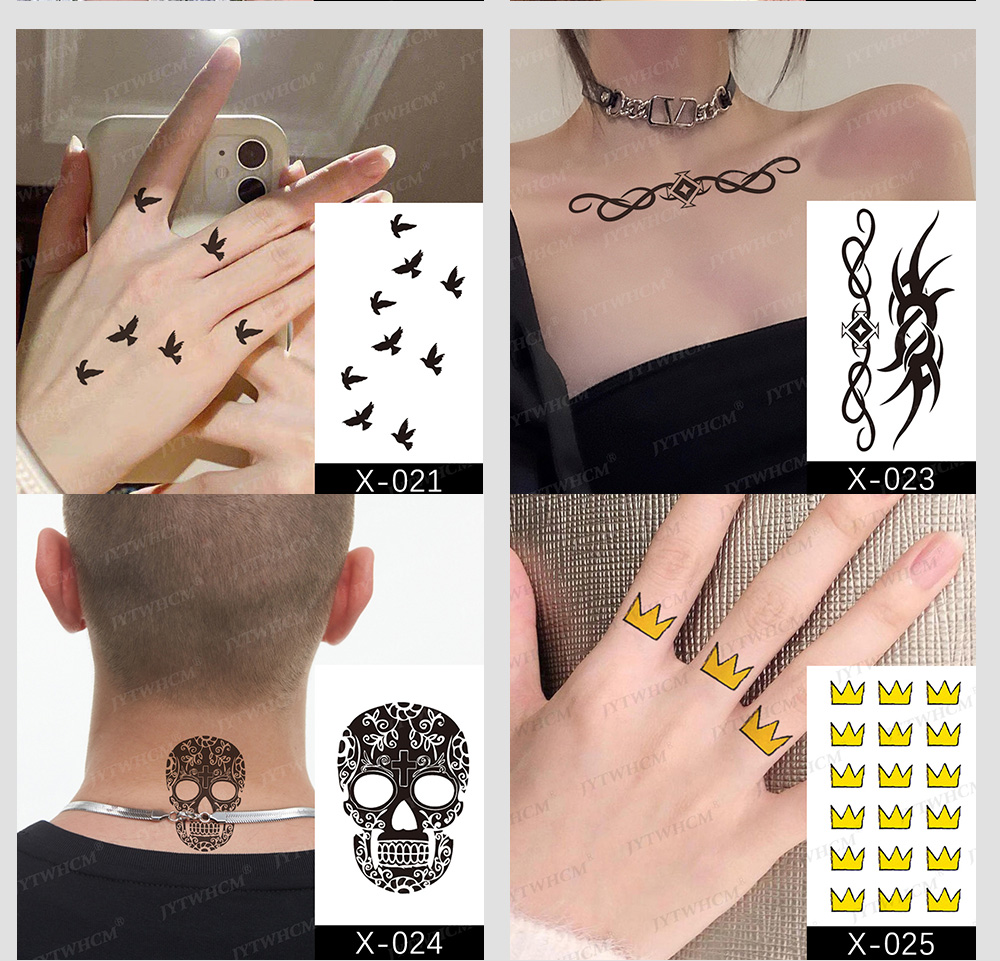 Waterproof Temporary Tattoo Sticker Female Body Makeup Flame Finger Tattoos Smiley Black Rose Flower Art Flash Fake Tattoos Men