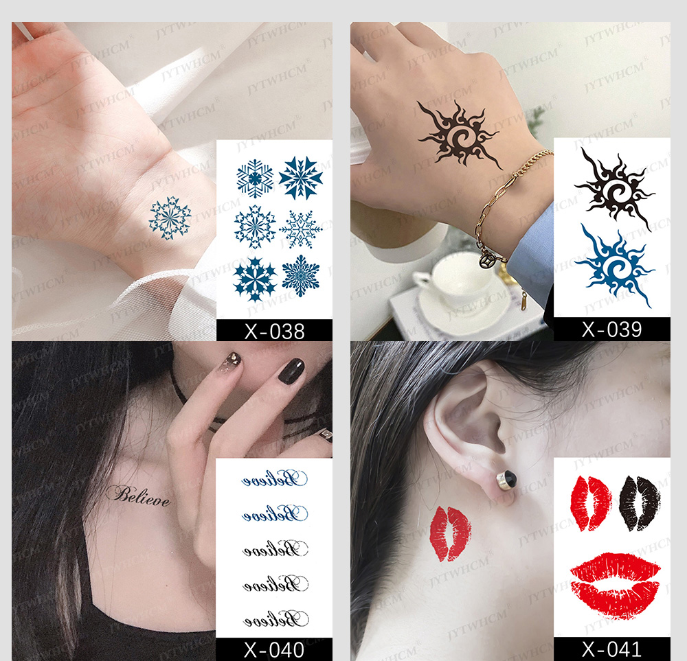 Waterproof Temporary Tattoo Sticker Female Body Makeup Flame Finger Tattoos Smiley Black Rose Flower Art Flash Fake Tattoos Men