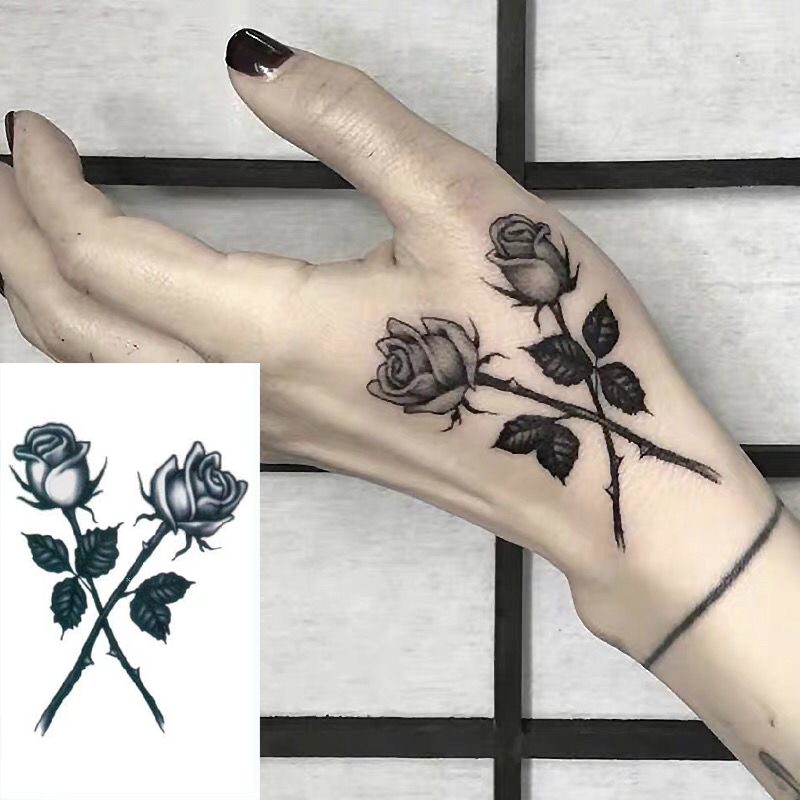 Waterproof Temporary Tattoo Sticker Female Body Makeup Flame Finger Tattoos Smiley Black Rose Flower Art Flash Fake Tattoos Men