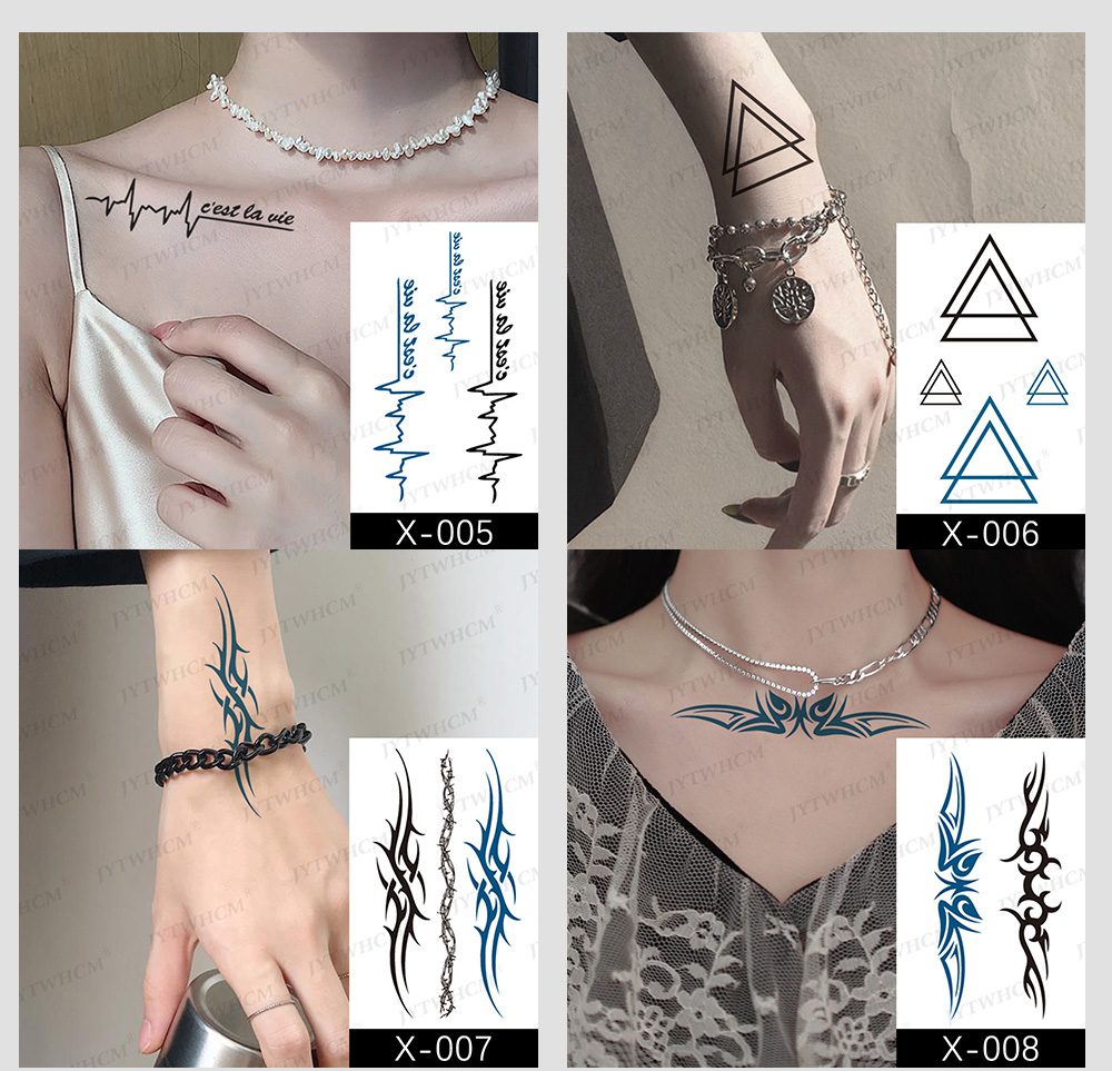 Waterproof Temporary Tattoo Sticker Female Body Makeup Flame Finger Tattoos Smiley Black Rose Flower Art Flash Fake Tattoos Men