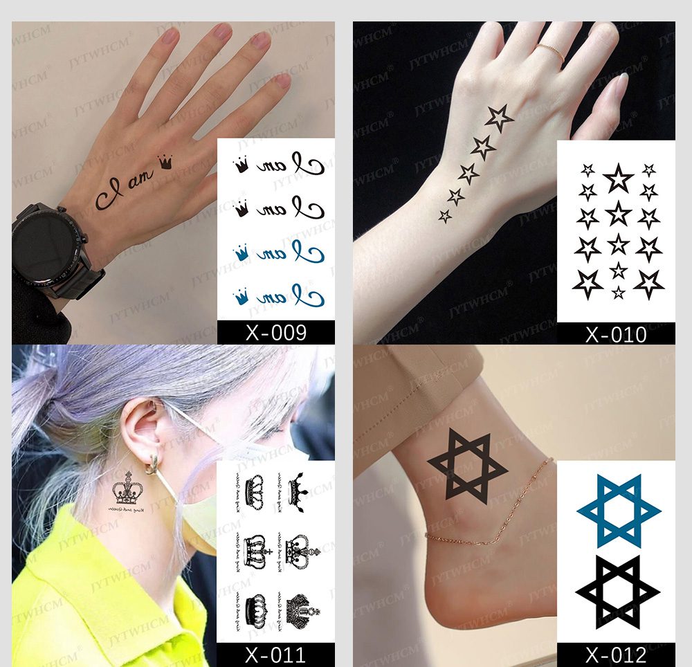 Waterproof Temporary Tattoo Sticker Female Body Makeup Flame Finger Tattoos Smiley Black Rose Flower Art Flash Fake Tattoos Men