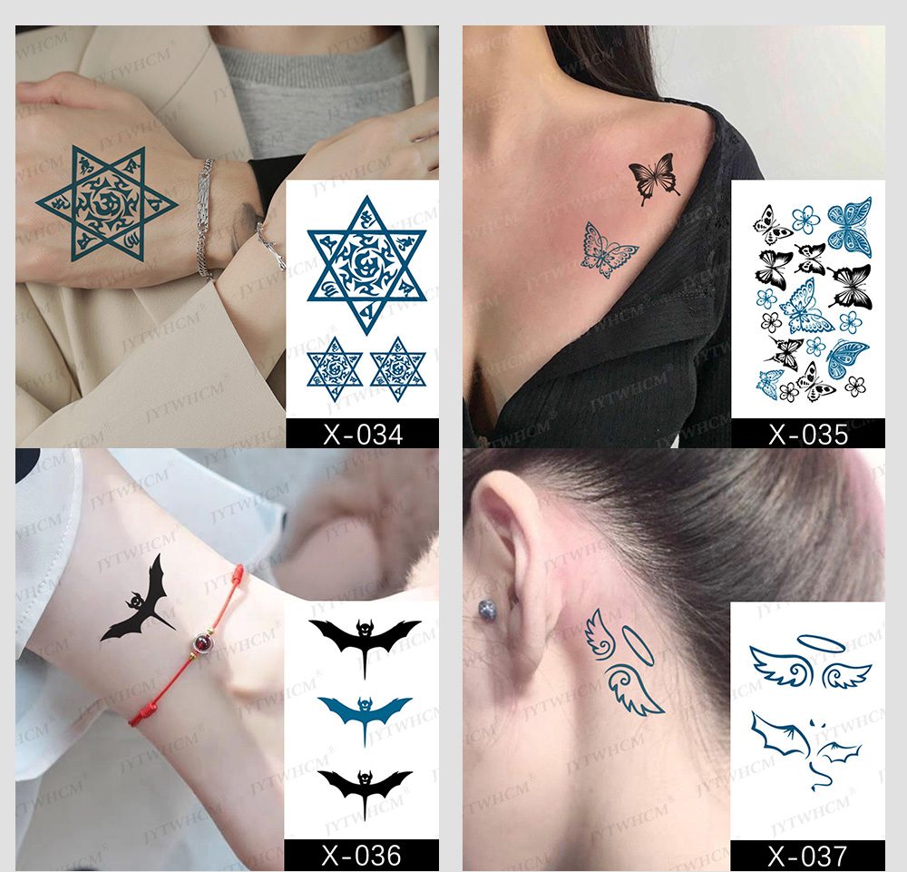 Waterproof Temporary Tattoo Sticker Female Body Makeup Flame Finger Tattoos Smiley Black Rose Flower Art Flash Fake Tattoos Men