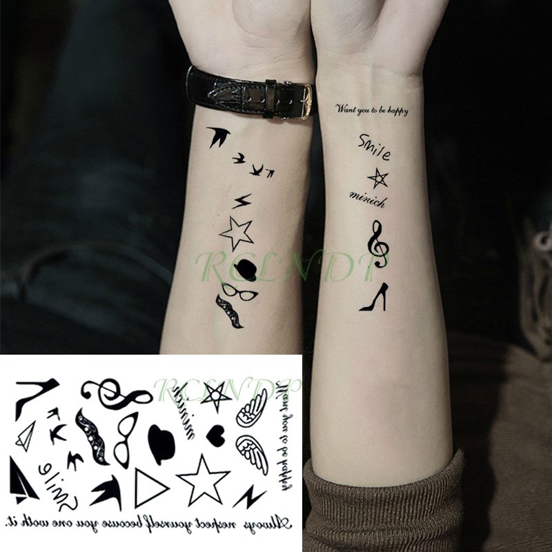 Waterproof Temporary Tattoo Sticker Neck Black Word Angel Devil Bull Cross English Letters Flash Tatoo Fake Tatto for Woman Men