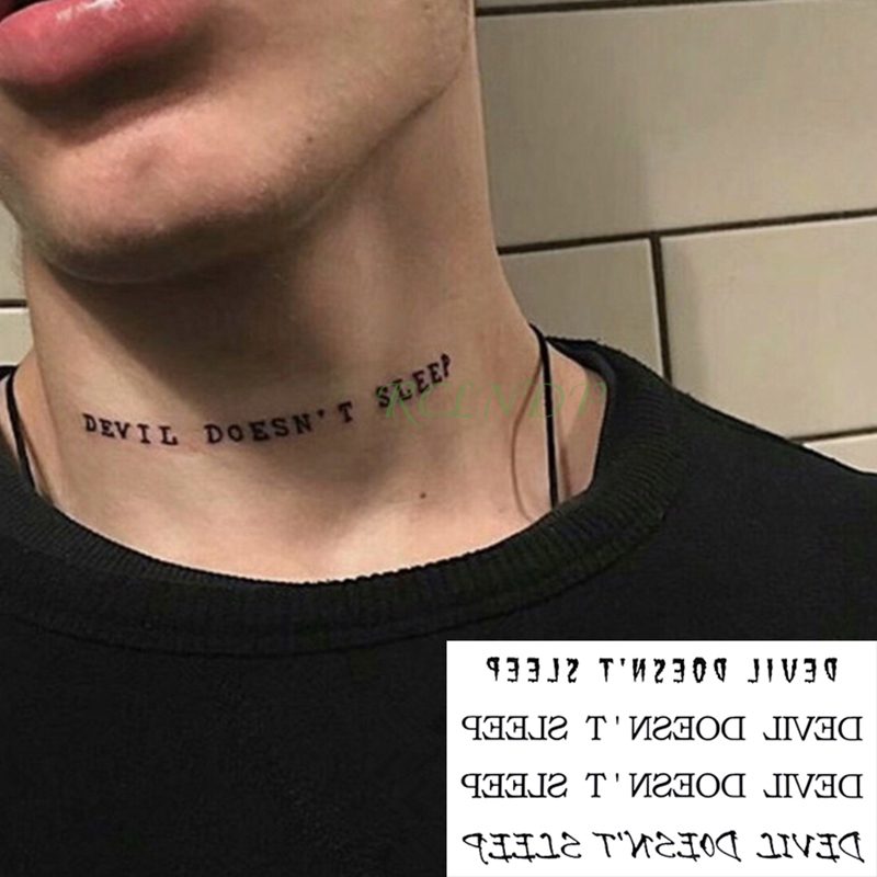 Waterproof Temporary Tattoo Sticker Neck Black Word Angel Devil Bull Cross English Letters Flash Tatoo Fake Tatto for Woman Men