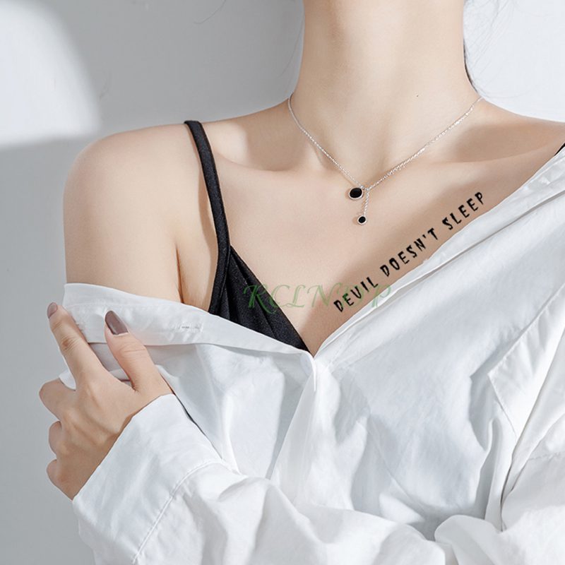 Waterproof Temporary Tattoo Sticker Neck Black Word Angel Devil Bull Cross English Letters Flash Tatoo Fake Tatto for Woman Men