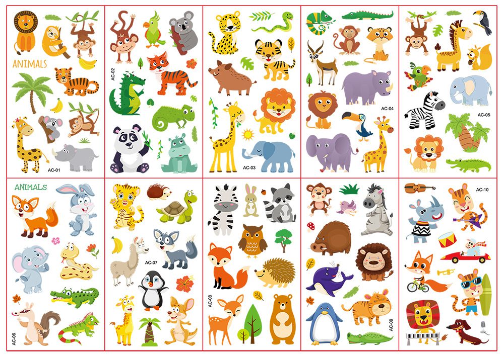 10pcs Fake Tattoo Stickers Cartoon Temporary Tattoo Kids Children Hands Arm DIY Body Art Tatuaze Dla Dzieci Tatuajes Temporales