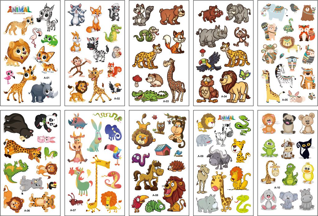 10pcs Fake Tattoo Stickers Cartoon Temporary Tattoo Kids Children Hands Arm DIY Body Art Tatuaze Dla Dzieci Tatuajes Temporales