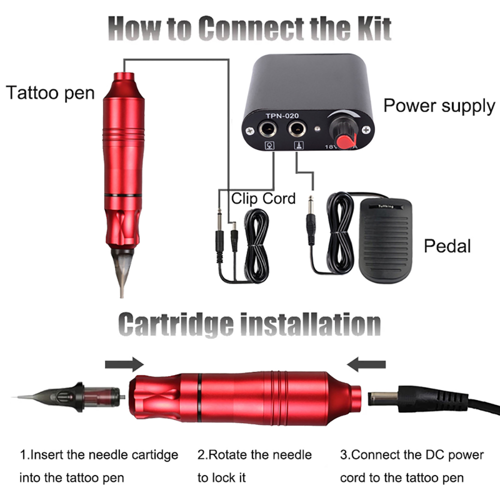 Complete Tattoo Machine Kits Tattoo Power Supply Rotary Pen With Cartridge Needles Permanent Make-up Machine For Tattoo Body Art