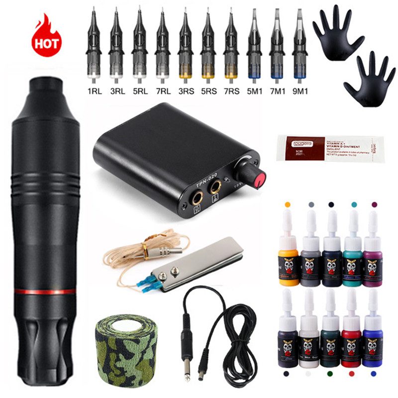 Complete Tattoo Machine Set Rotary Gun Tattoo Pen Tattoo Power Supply Cartridges Needles Permanent Make-up Machine Accessories