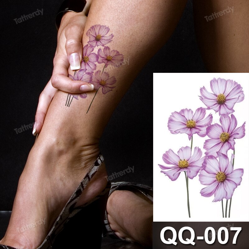 small plant tattoo sticker purple lavender flowers butterfly water color temporary tattoos cute lovely hand sleeve tattoo wrist
