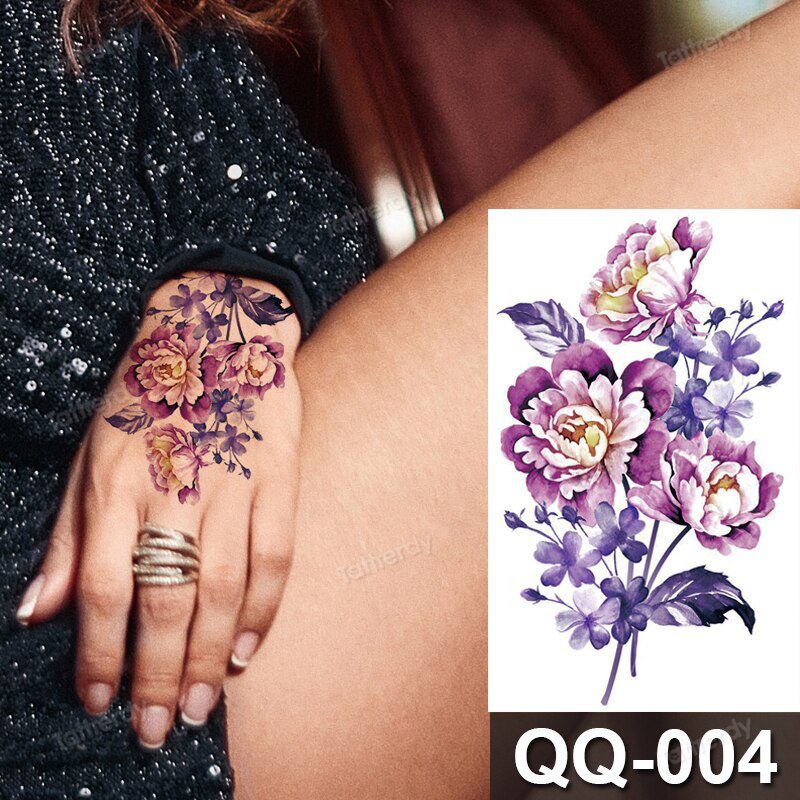 small plant tattoo sticker purple lavender flowers butterfly water color temporary tattoos cute lovely hand sleeve tattoo wrist