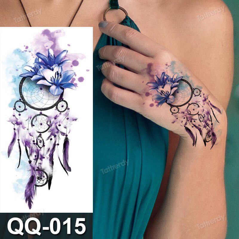 small plant tattoo sticker purple lavender flowers butterfly water color temporary tattoos cute lovely hand sleeve tattoo wrist