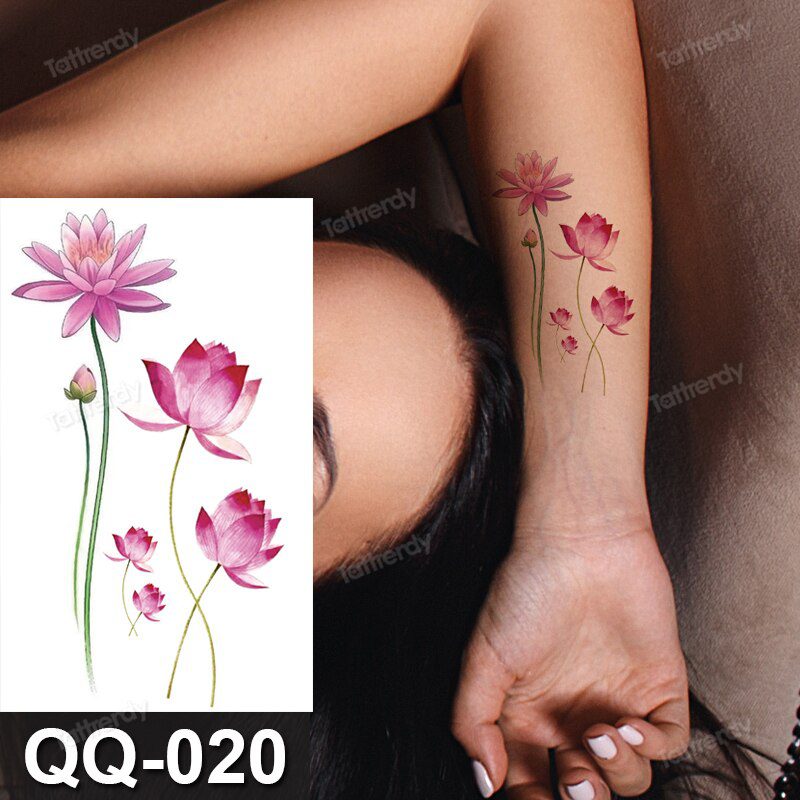 small plant tattoo sticker purple lavender flowers butterfly water color temporary tattoos cute lovely hand sleeve tattoo wrist