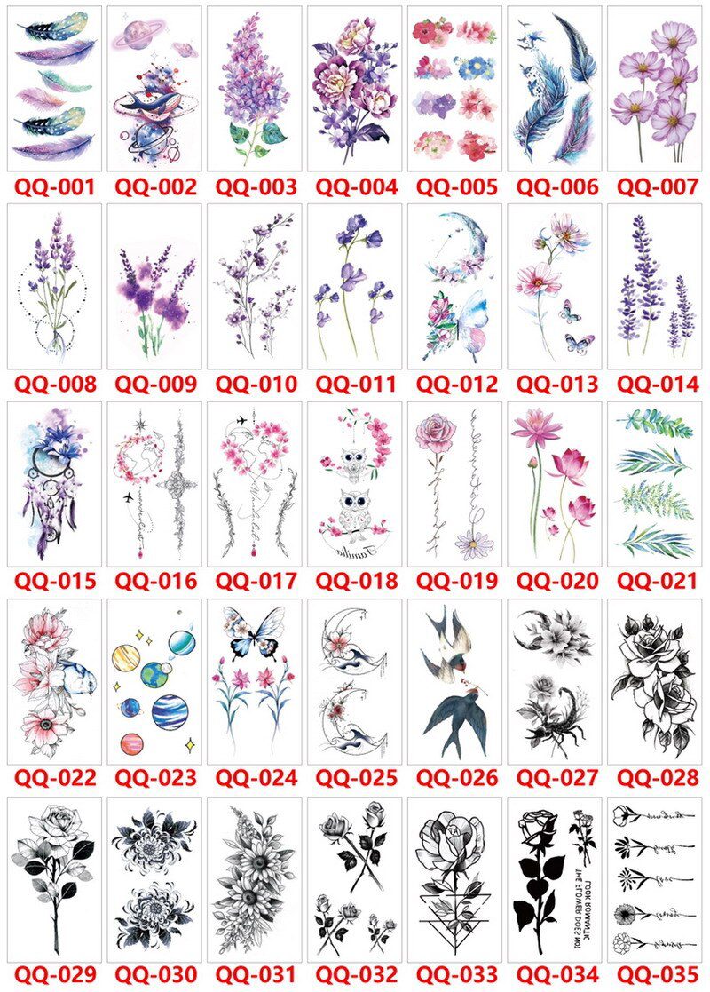 small plant tattoo sticker purple lavender flowers butterfly water color temporary tattoos cute lovely hand sleeve tattoo wrist