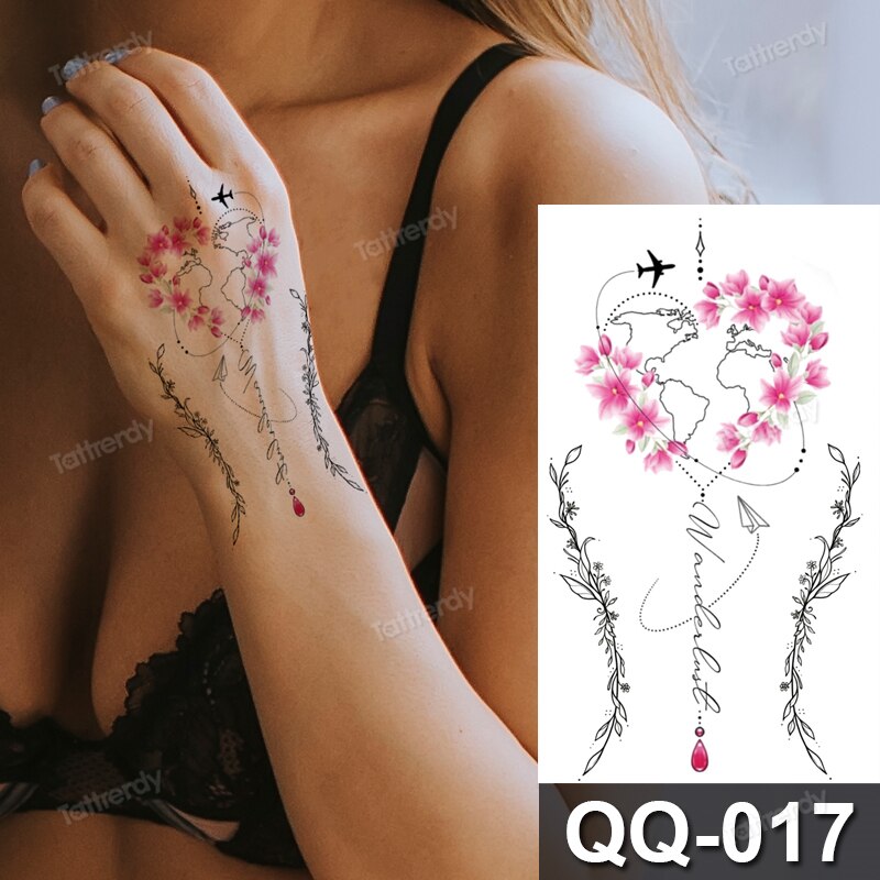 small plant tattoo sticker purple lavender flowers butterfly water color temporary tattoos cute lovely hand sleeve tattoo wrist