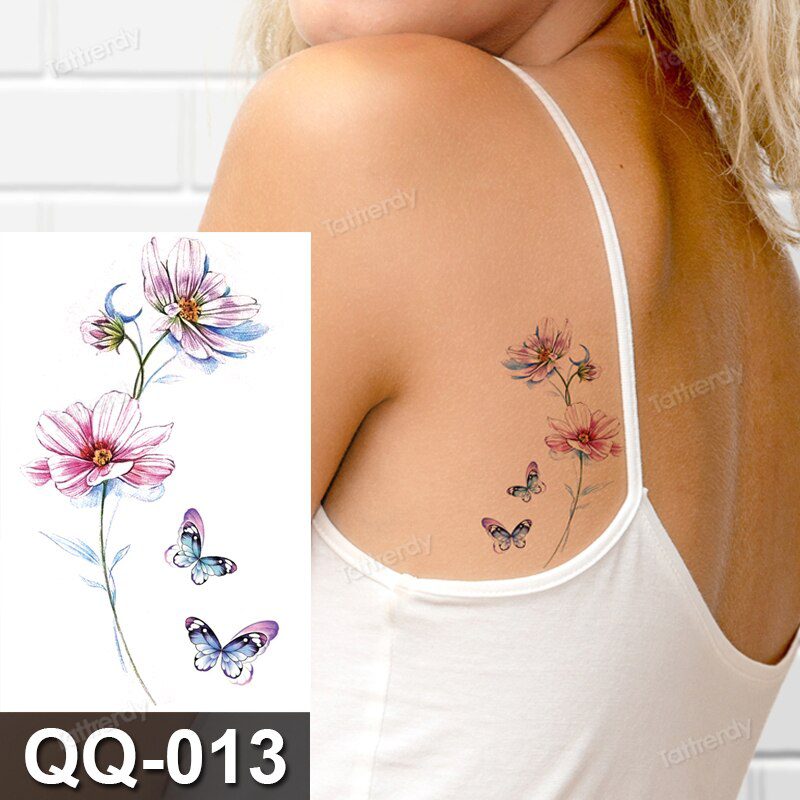 small plant tattoo sticker purple lavender flowers butterfly water color temporary tattoos cute lovely hand sleeve tattoo wrist