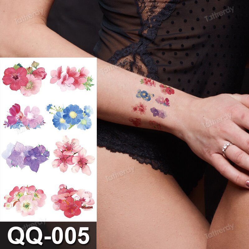 small plant tattoo sticker purple lavender flowers butterfly water color temporary tattoos cute lovely hand sleeve tattoo wrist