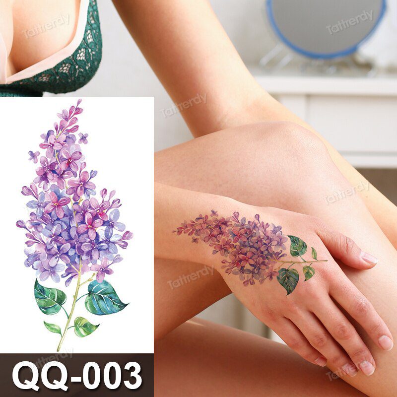 small plant tattoo sticker purple lavender flowers butterfly water color temporary tattoos cute lovely hand sleeve tattoo wrist