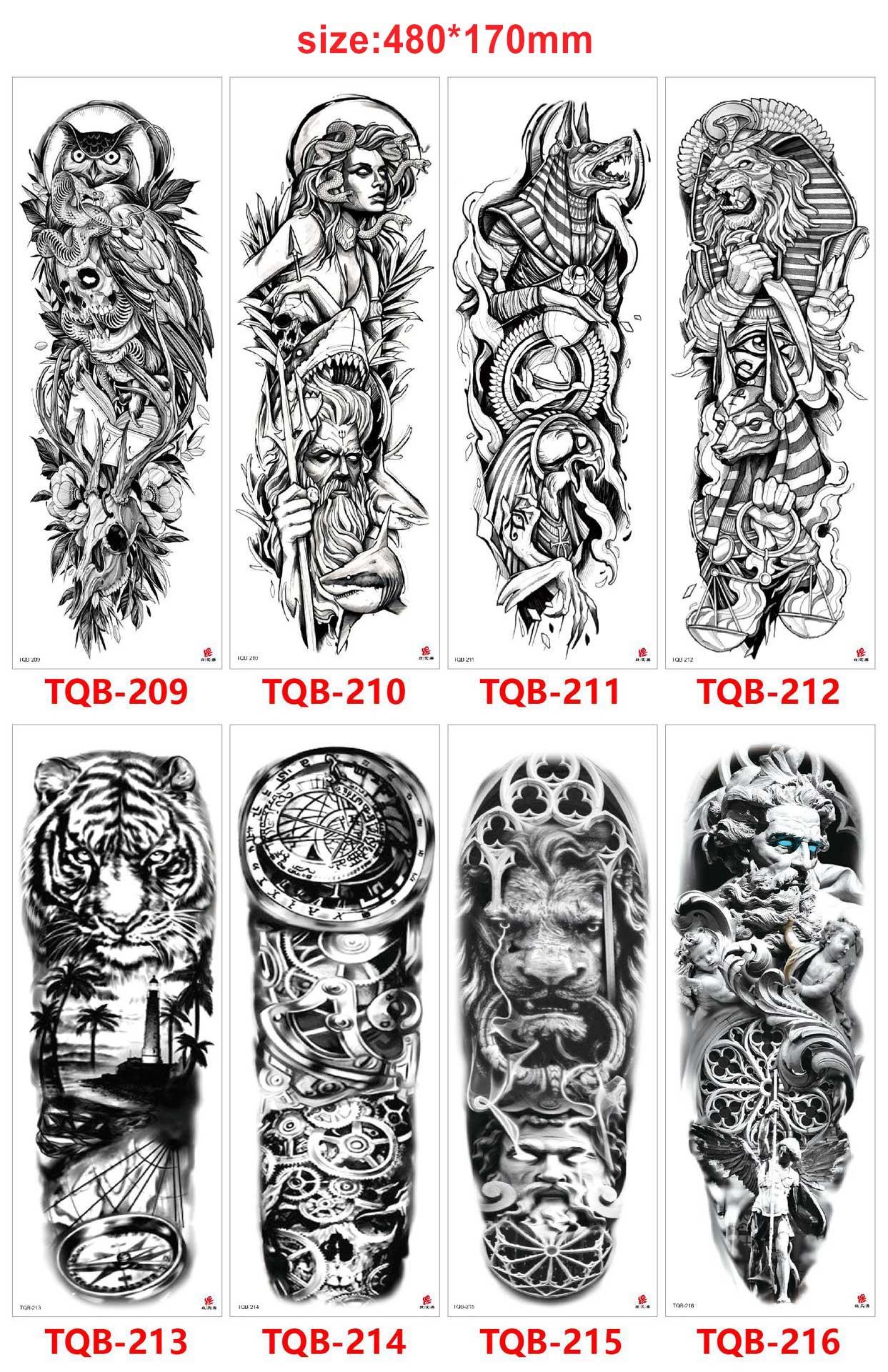 Waterproof Temporary Tattoo Sticker Totem Lion Crown Skull Full Arm Large Size Sleeve Fake Tattoo Flash Tattoo For Men Women