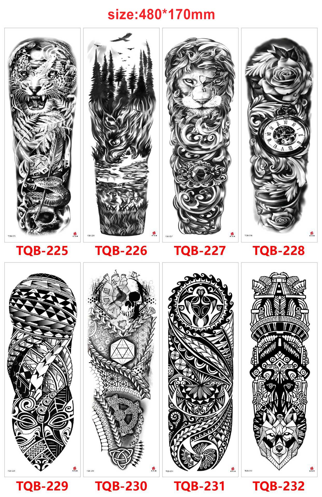 Waterproof Temporary Tattoo Sticker Totem Lion Crown Skull Full Arm Large Size Sleeve Fake Tattoo Flash Tattoo For Men Women