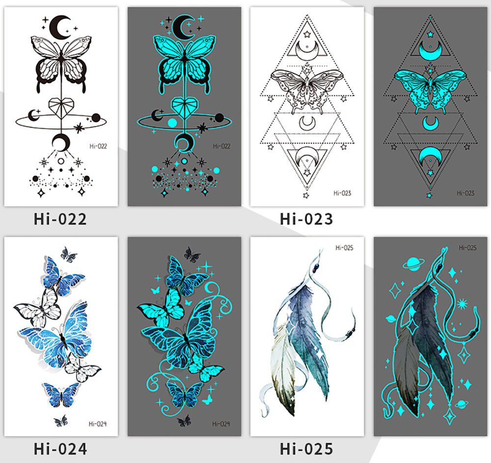 Blue Luminous Tattoo Sticker Luminous Star Feather Waterproof Sexy Temporary Tattoo Body Art Chest Fake Tattoo For Men Women