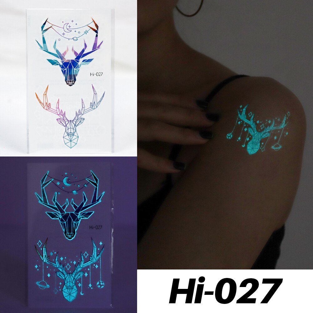 Blue Luminous Tattoo Sticker Luminous Star Feather Waterproof Sexy Temporary Tattoo Body Art Chest Fake Tattoo For Men Women