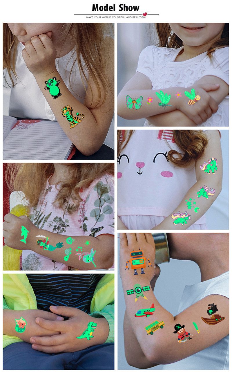 1PC Waterproof Tattoo Stickers Luminous Child Kid Temporary Fake Tattoos Glow Paste on Face Arm Leg for Children Body Sticker