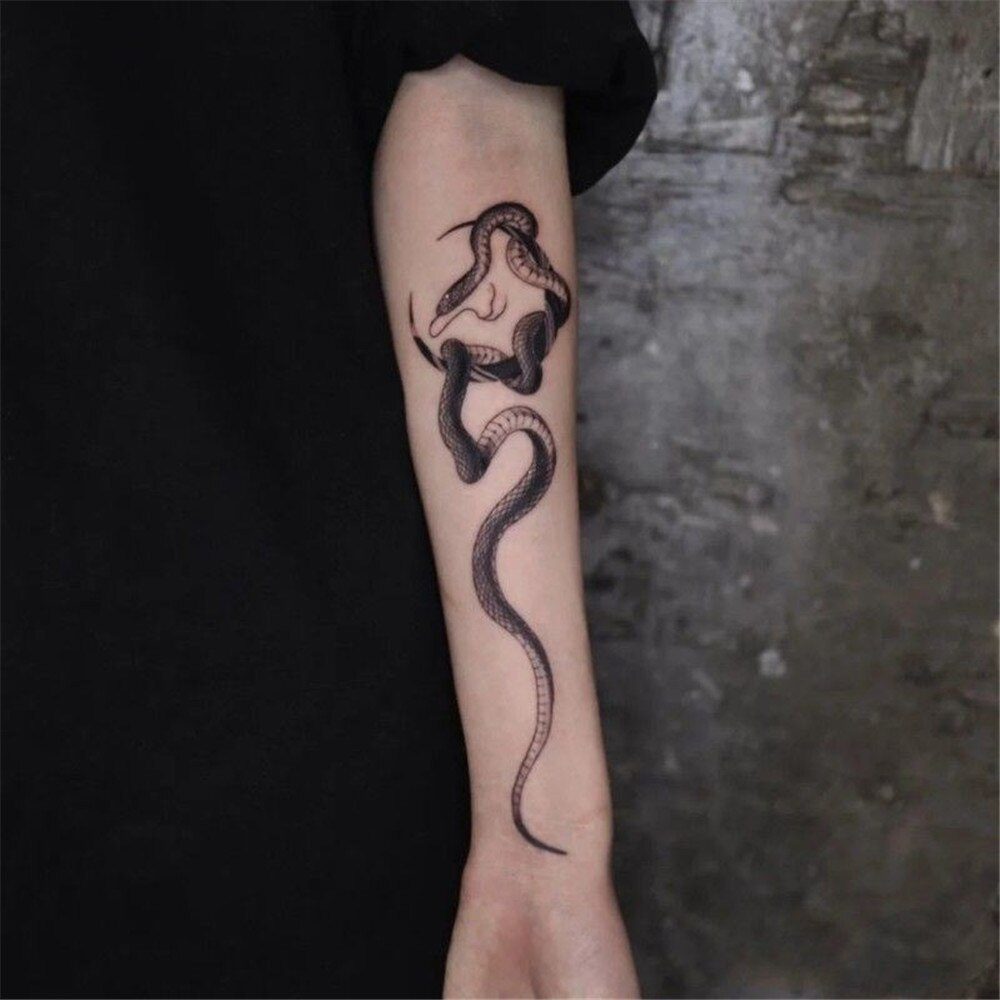 2022 Summer Snake Flower Temporary Tattoos Sticker Waterproof Cool Dark Style Unisex Water Transfer Fake Tattoo Women Accessory