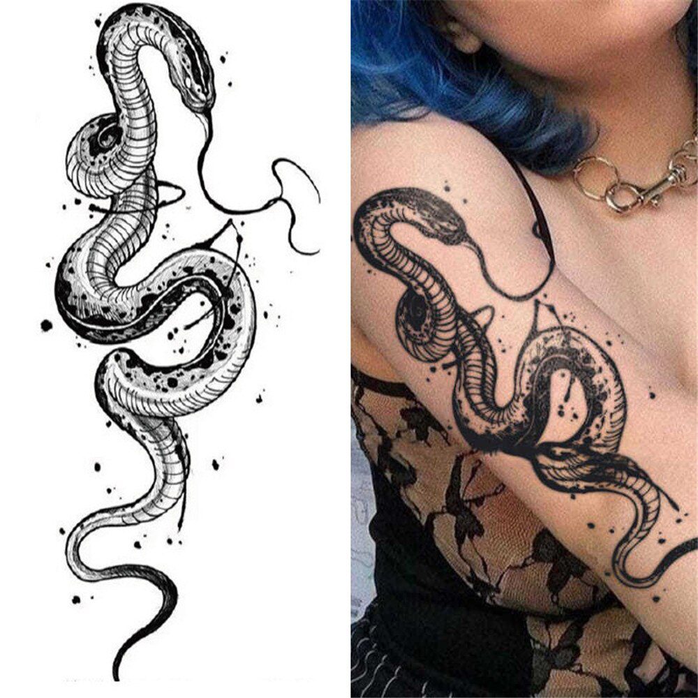 2022 Summer Snake Flower Temporary Tattoos Sticker Waterproof Cool Dark Style Unisex Water Transfer Fake Tattoo Women Accessory