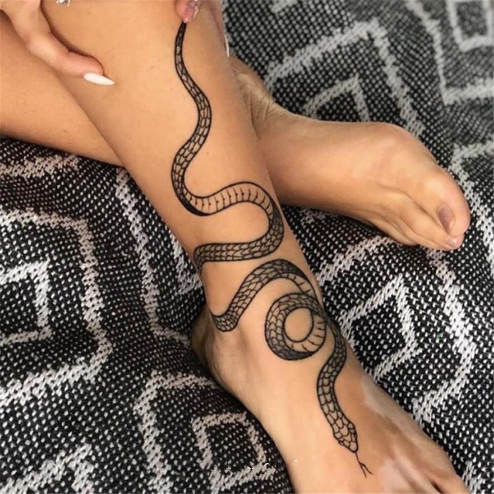 2022 Summer Snake Flower Temporary Tattoos Sticker Waterproof Cool Dark Style Unisex Water Transfer Fake Tattoo Women Accessory