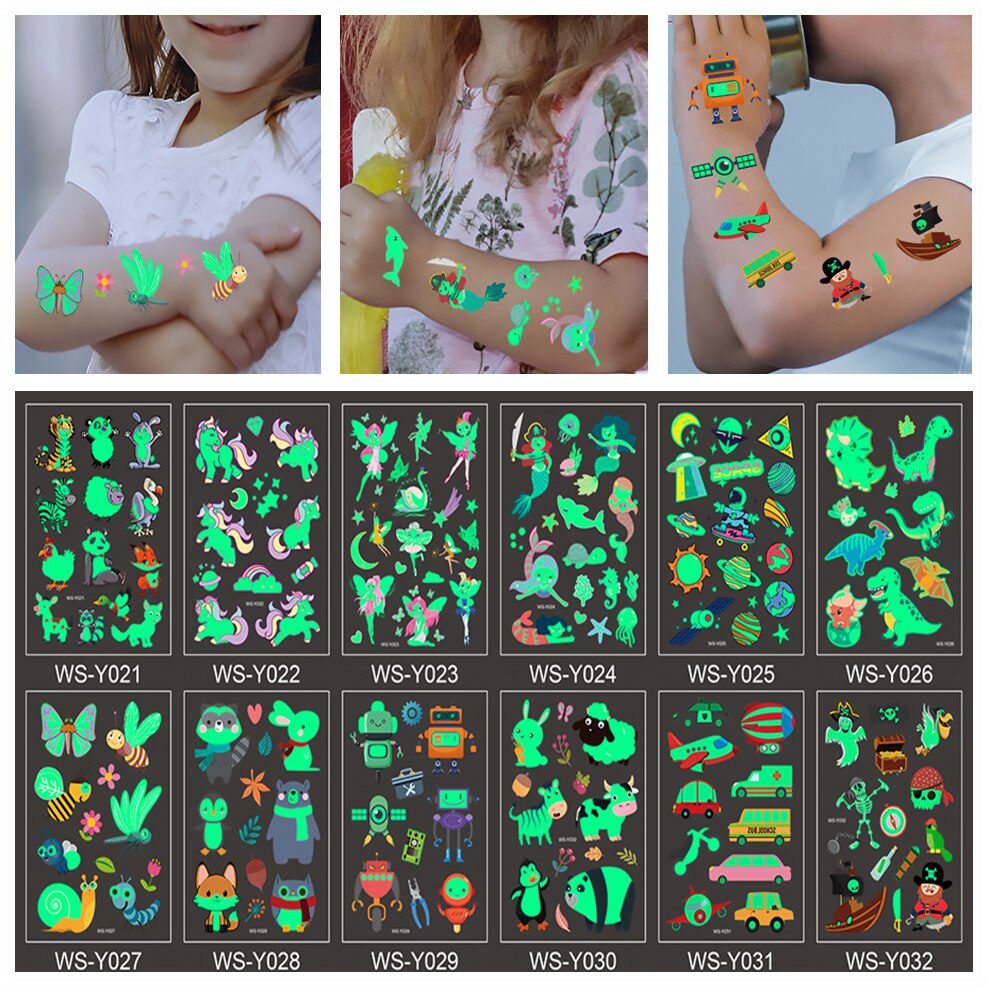 Luminous Tattoo Sticker Children Arm Face Glowing Tattoo Children Body Art Tattoo Dinosaur Pirate Unicorn Mermaid Tattoo Cartoon Luminous Tattoo Sticker Children Arm Face Glowing Tattoo Children Body Art Tattoo Dinosaur Pirate Unicorn Mermaid Tattoo Cartoon