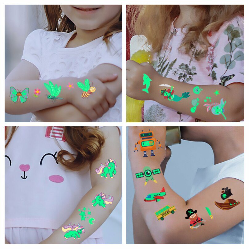 Luminous Tattoo Sticker Children Arm Face Glowing Tattoo Children Body Art Tattoo Dinosaur Pirate Unicorn Mermaid Tattoo Cartoon Luminous Tattoo Sticker Children Arm Face Glowing Tattoo Children Body Art Tattoo Dinosaur Pirate Unicorn Mermaid Tattoo Cartoon