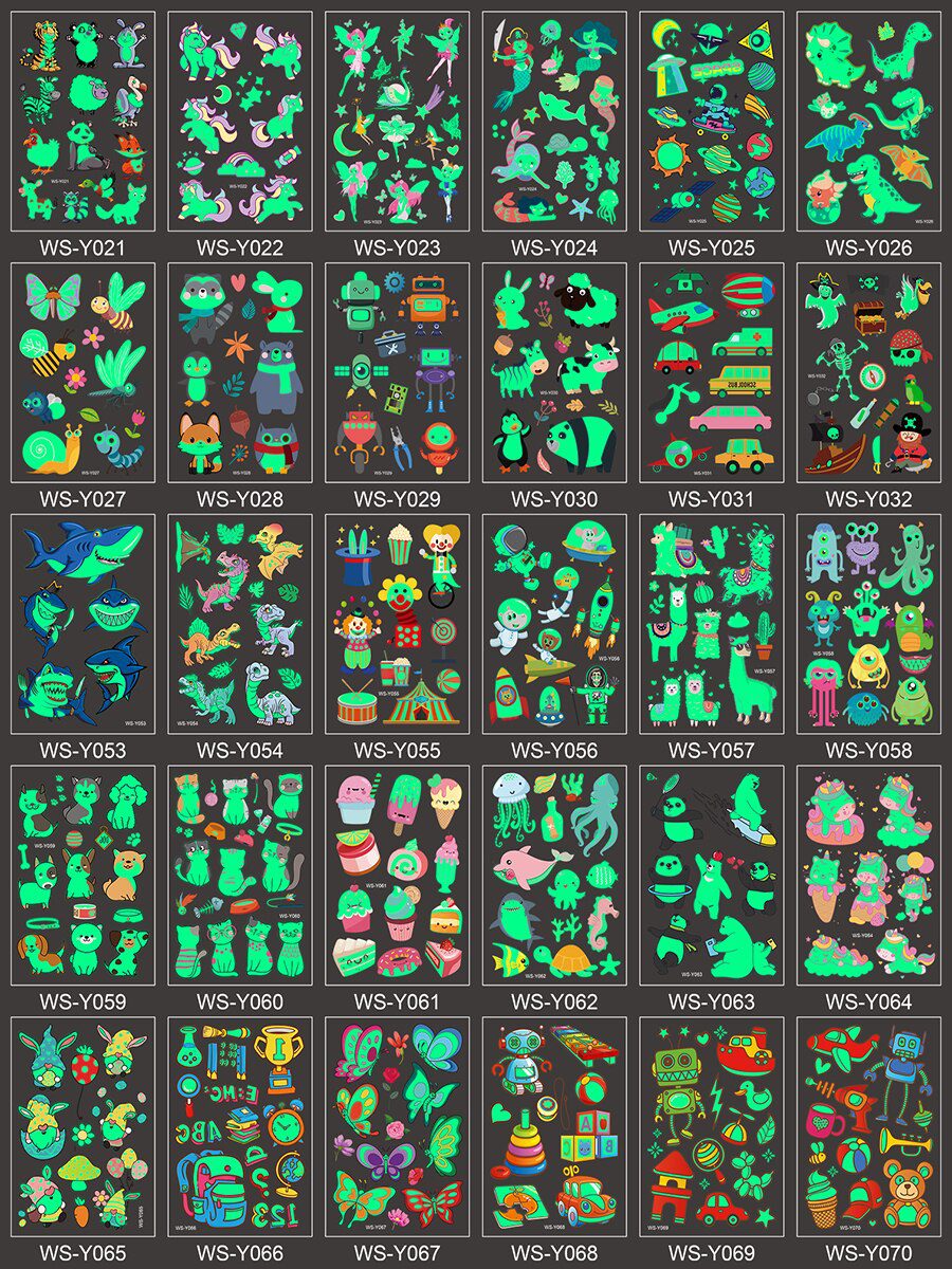 Luminous Tattoo Sticker Children Arm Face Glowing Tattoo Children Body Art Tattoo Dinosaur Pirate Unicorn Mermaid Tattoo Cartoon Luminous Tattoo Sticker Children Arm Face Glowing Tattoo Children Body Art Tattoo Dinosaur Pirate Unicorn Mermaid Tattoo Cartoon
