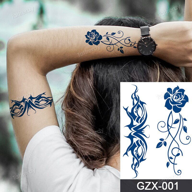 Juice Tatoo Sexy Waterproof Temporary Tattoo Wing Totem on Hand Arm Breast Waist Blue Tattoo Sticker Fake Tattoos for Men Women