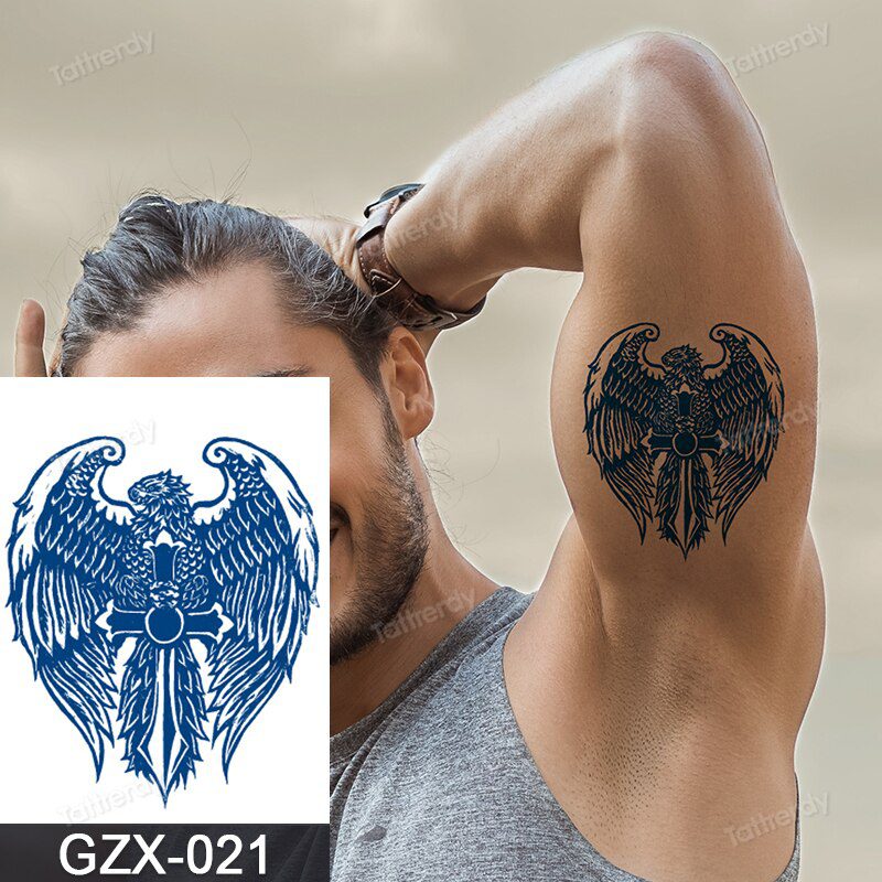 Juice Tatoo Sexy Waterproof Temporary Tattoo Wing Totem on Hand Arm Breast Waist Blue Tattoo Sticker Fake Tattoos for Men Women