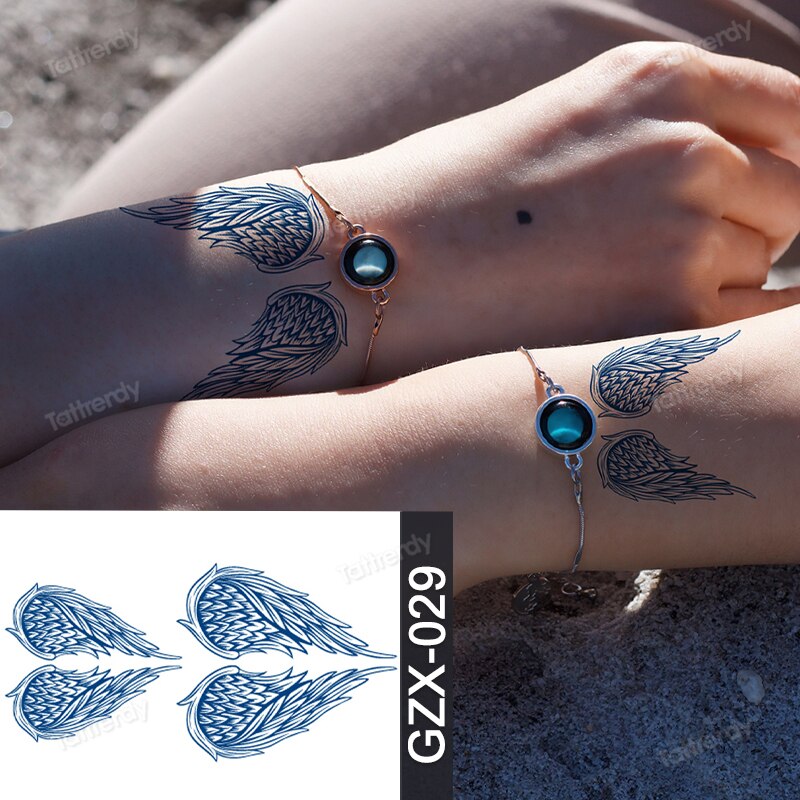 Juice Tatoo Sexy Waterproof Temporary Tattoo Wing Totem on Hand Arm Breast Waist Blue Tattoo Sticker Fake Tattoos for Men Women