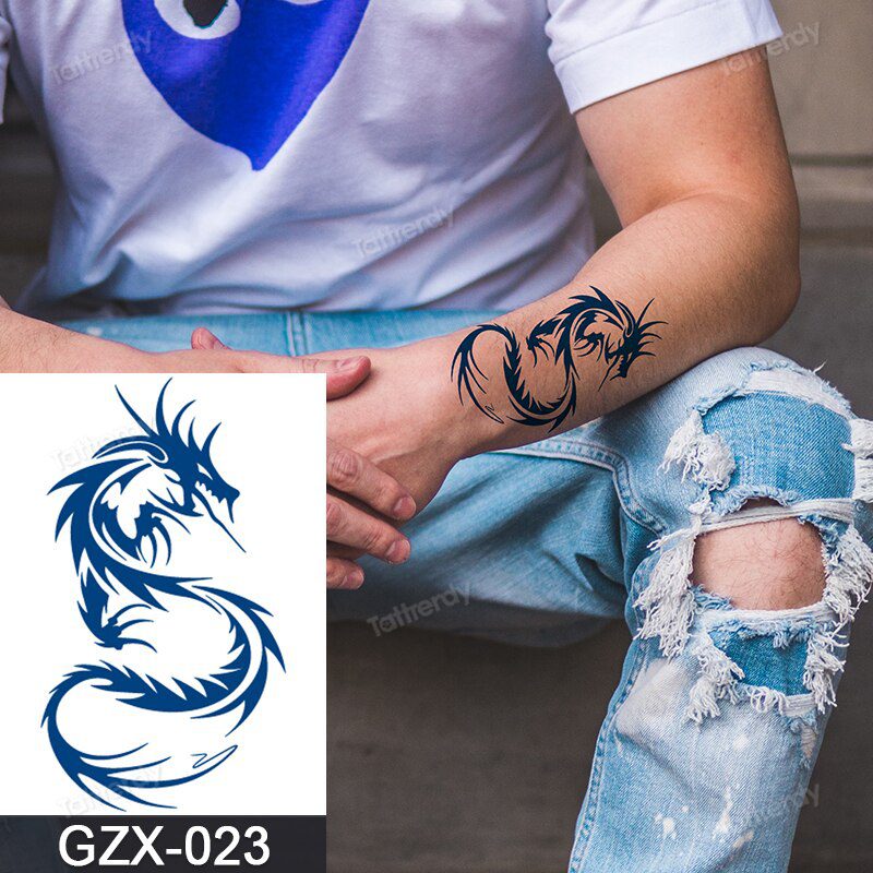 Juice Tatoo Sexy Waterproof Temporary Tattoo Wing Totem on Hand Arm Breast Waist Blue Tattoo Sticker Fake Tattoos for Men Women