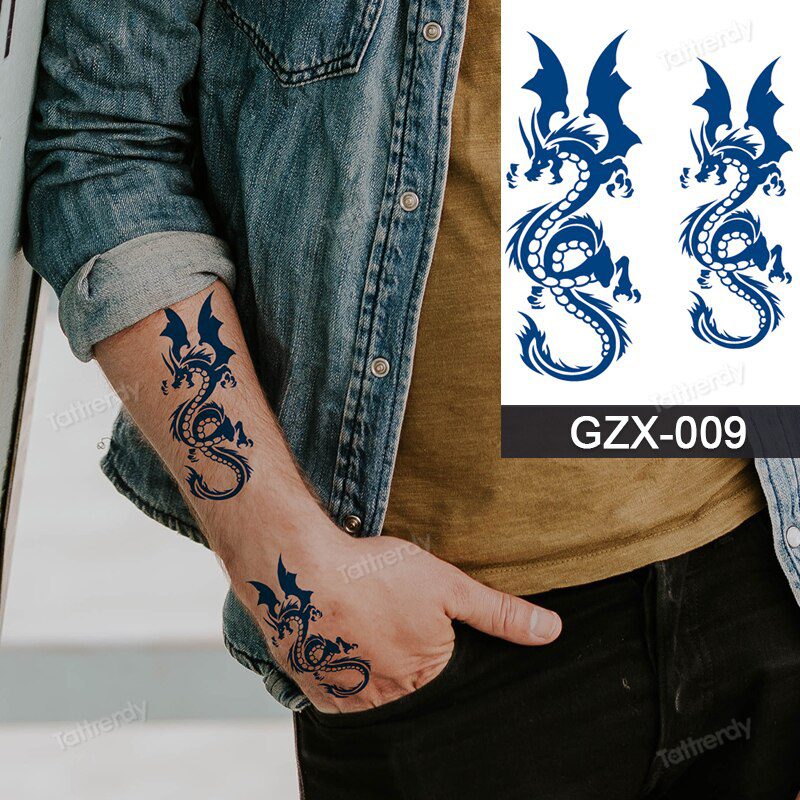 Juice Tatoo Sexy Waterproof Temporary Tattoo Wing Totem on Hand Arm Breast Waist Blue Tattoo Sticker Fake Tattoos for Men Women