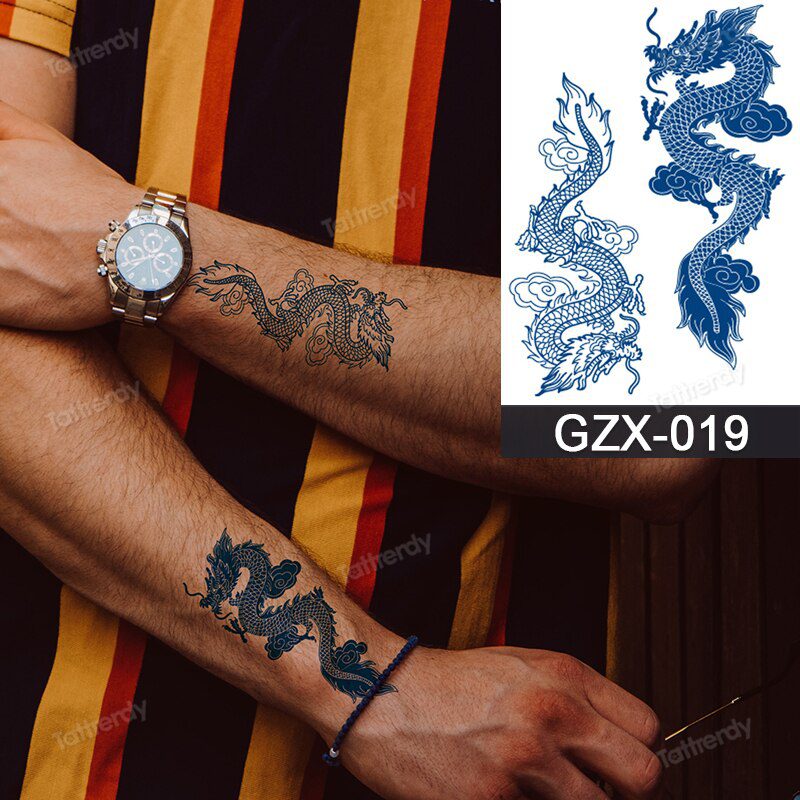 Juice Tatoo Sexy Waterproof Temporary Tattoo Wing Totem on Hand Arm Breast Waist Blue Tattoo Sticker Fake Tattoos for Men Women