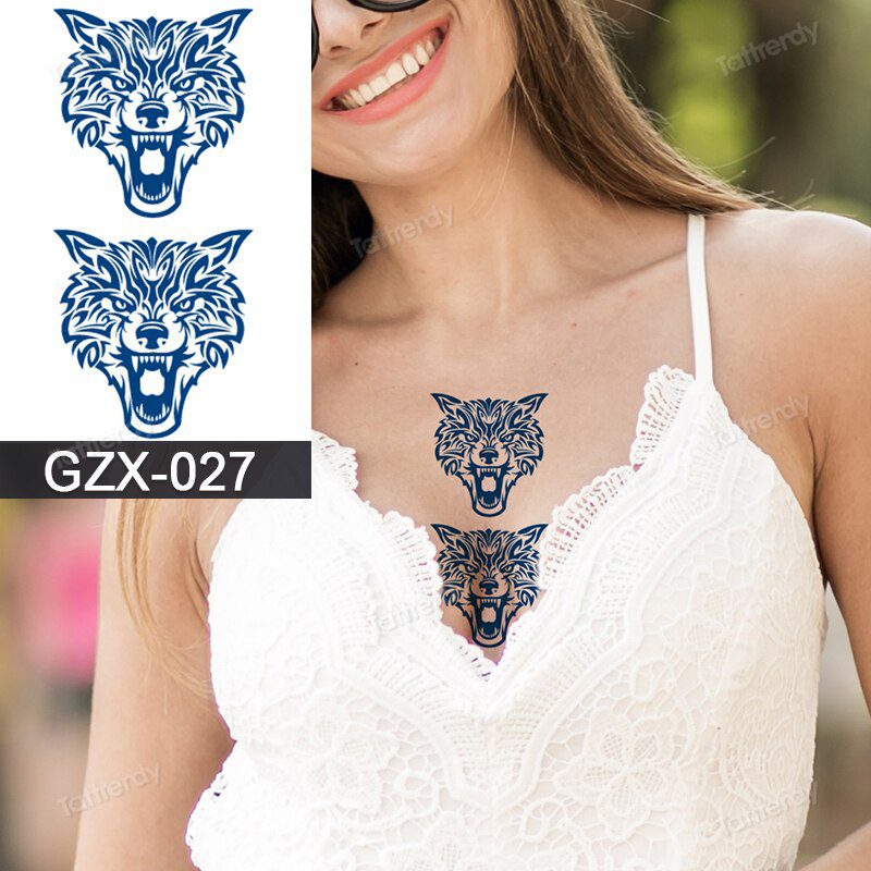 Juice Tatoo Sexy Waterproof Temporary Tattoo Wing Totem on Hand Arm Breast Waist Blue Tattoo Sticker Fake Tattoos for Men Women