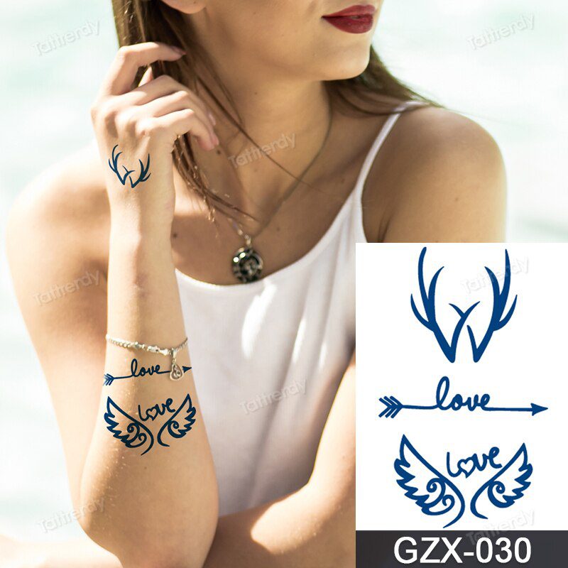 Juice Tatoo Sexy Waterproof Temporary Tattoo Wing Totem on Hand Arm Breast Waist Blue Tattoo Sticker Fake Tattoos for Men Women