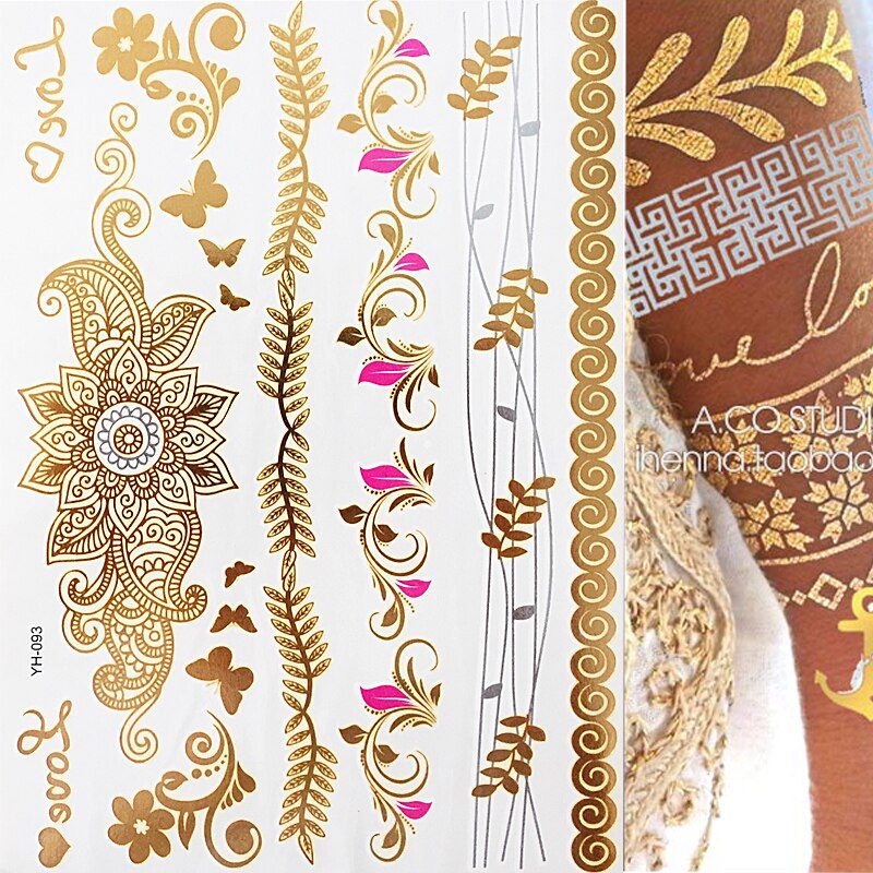 1 sheet Flash Boho Metallic Gold Feathers Shimmering Jewellery Festival Temporary Tattoo