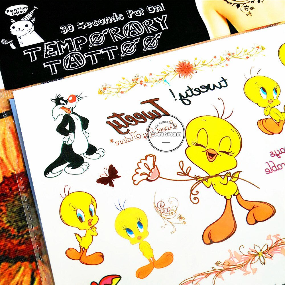 SHNAPIGN Cute Tweety Bird Child Temporary Tattoo Body Art Flash Tattoo Stickers 17*10cm Waterproof Henna Styling Wall Sticker
