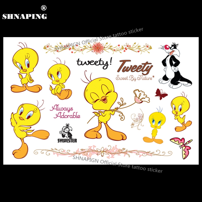 SHNAPIGN Cute Tweety Bird Child Temporary Tattoo Body Art Flash Tattoo Stickers 17*10cm Waterproof Henna Styling Wall Sticker