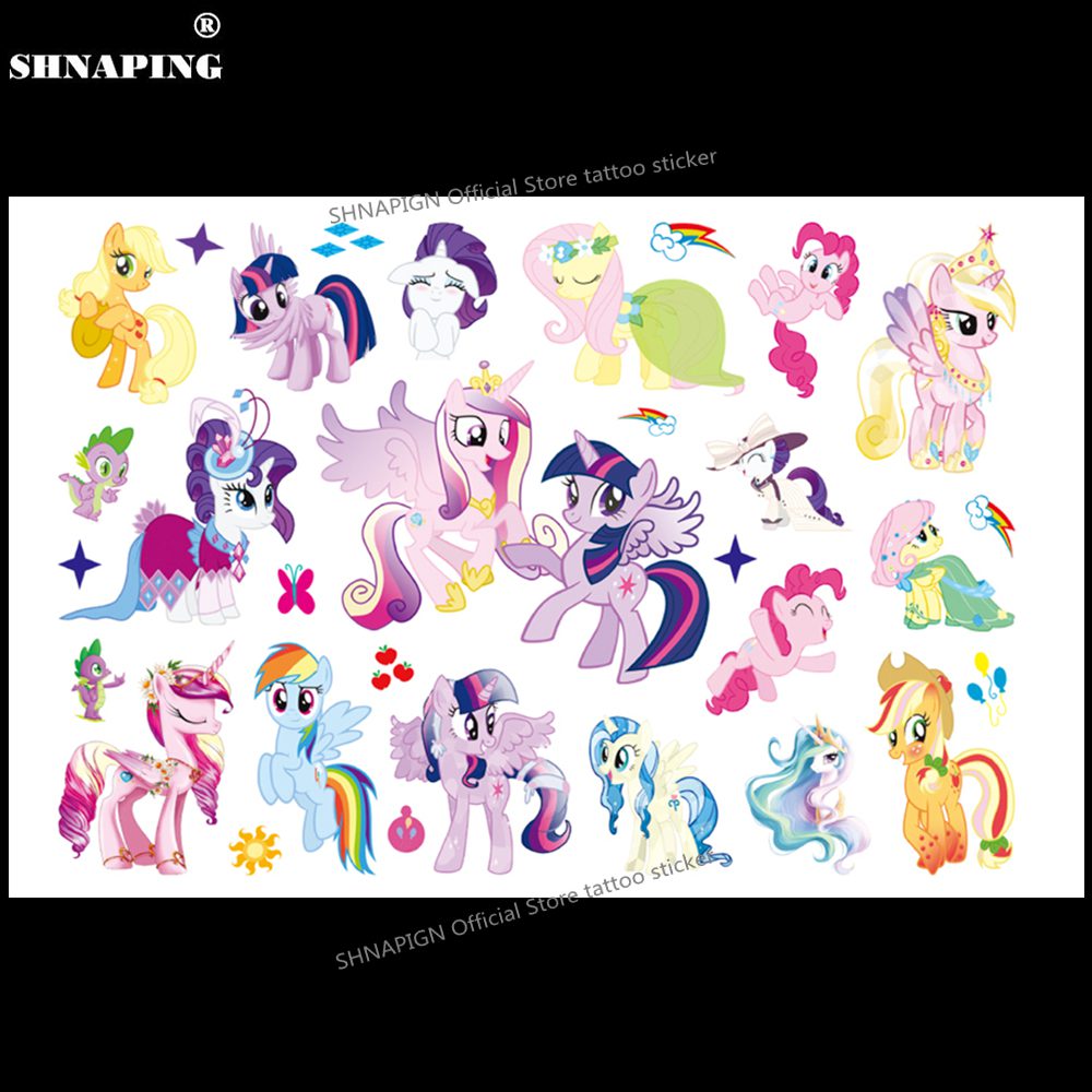 SHNAPIGN Cute Pony Children Cartoon Temporary Tattoos Sticker Fashion Summer Style Elsa Waterproof Girls Kids Boys Hot