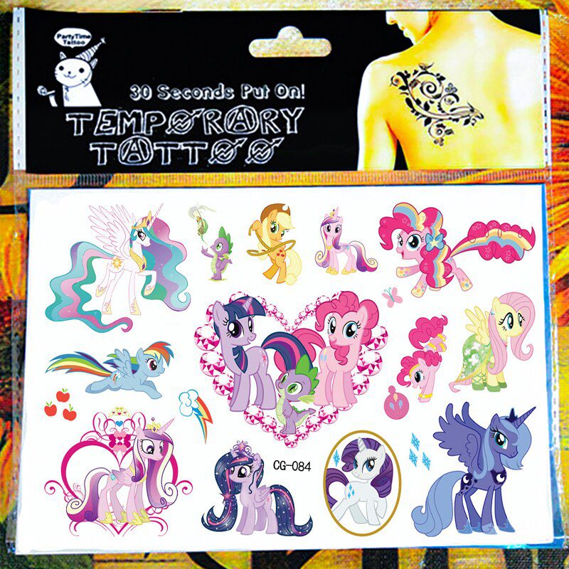 SHNAPIGN Cute Pony Children Cartoon Temporary Tattoos Sticker Fashion Summer Style Elsa Waterproof Girls Kids Boys Hot